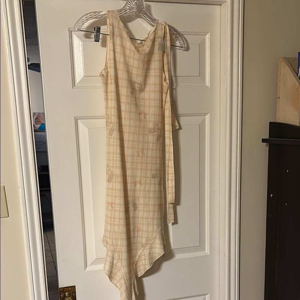 Zemeta Plaid Ribbon Midi Asymmetrical Dress